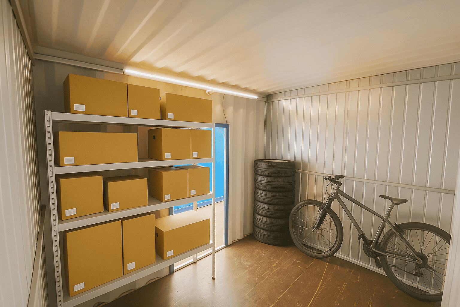 Storage container interior with furniture